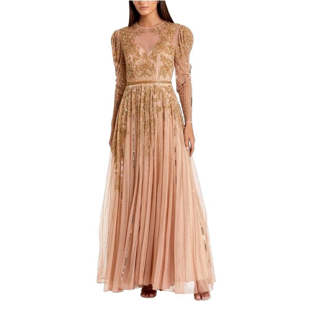 Mac Duggal 93638 Nude Gold Beaded Illusion Gown Size 20 $598